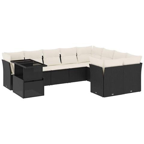 Set Divani Da Giardino 10pz Con Cuscini In Polyrattan Nero - Foto 1