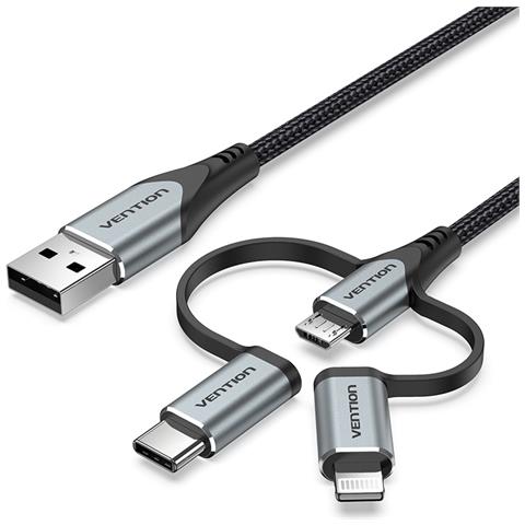 CQJHF cavo per cellulare Grigio 1 m USB A Lightning + micro-USB B + USB C - Foto 1