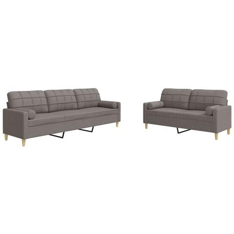 Set Divani 2 Pz Con Cuscini Decorativi Tortora In Tessuto - Foto 1