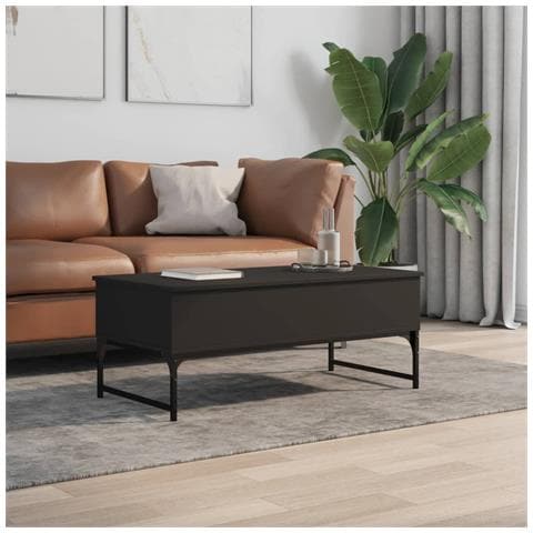 Lusso Casadino -  Tavolino Salotto Nero 100x50x40 Cm Legno Multistrato E Metallo - Foto 2