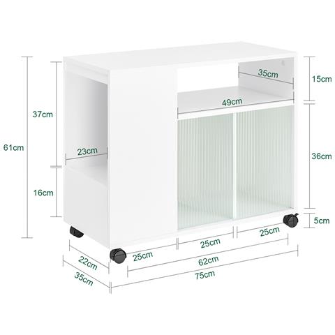Sobuy Tavolino Con Ruote 75x35x61cm Fbt142-w - Foto 2