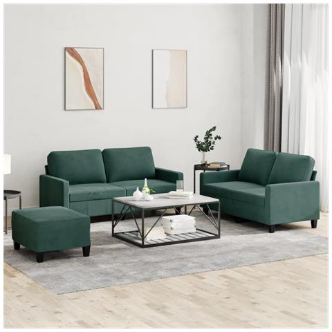 Set di Divani 3 pz con Cuscini Verde scuro in Velluto - Foto 2