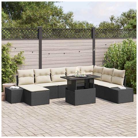 Set da Giardino in 9 Pezzi con Cuscini Rattan Polimerico Nero - Foto 2