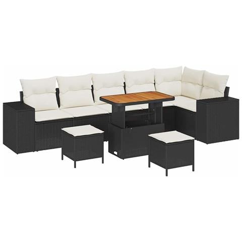 Set di Sofà da Giardino 9 Pezzi con Cuscini Nero Polyrattan, Set da Pranzo Giardino 3 Pezzi con Cuscini Nero Polyrattan - Foto 1