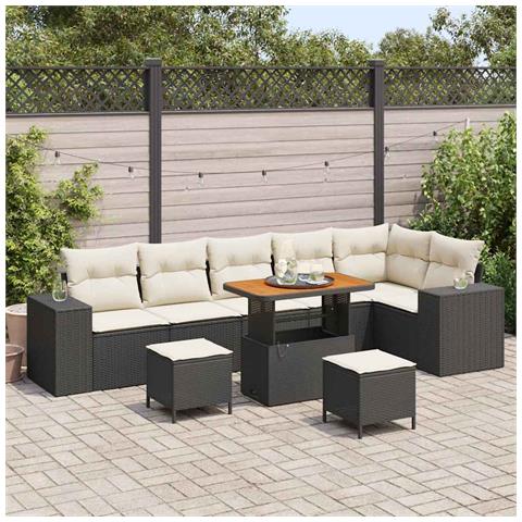 Set di Sofà da Giardino 9 Pezzi con Cuscini Nero Polyrattan, Set da Pranzo Giardino 3 Pezzi con Cuscini Nero Polyrattan - Foto 2