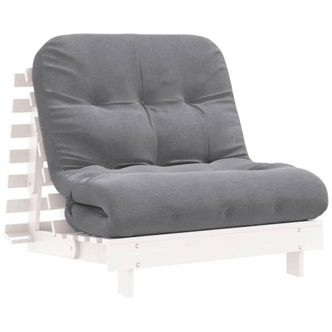 Divano Letto Futon con Materasso Bianco 90x206x11cm Legno Pino - Foto 1