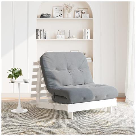 Divano Letto Futon con Materasso Bianco 90x206x11cm Legno Pino - Foto 2