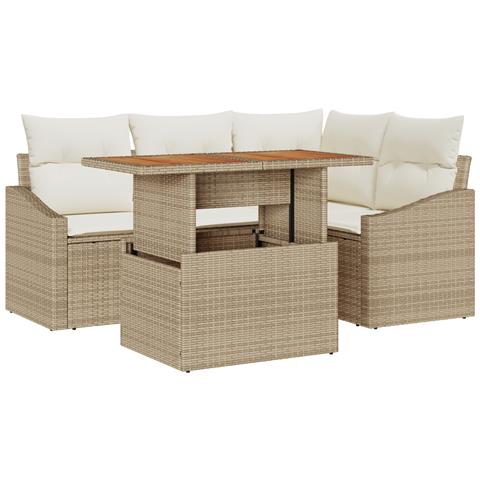 Set di divani da giardino 5 pezzi con cuscini beige in rattan - Foto 1