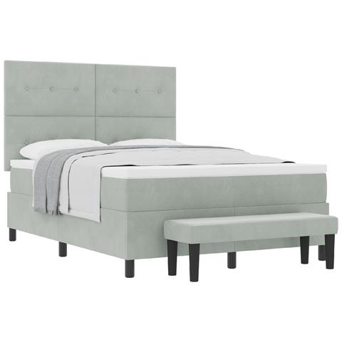 Letto Box Spring con Materasso e Panchina Grigio Chiaro 140x200 cm Velluto - Foto 1