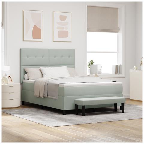 Letto Box Spring con Materasso e Panchina Grigio Chiaro 140x200 cm Velluto - Foto 2