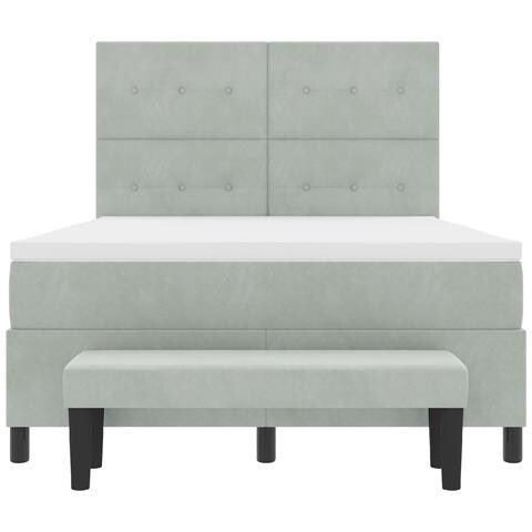 Letto Box Spring con Materasso e Panchina Grigio Chiaro 140x200 cm Velluto - Foto 9