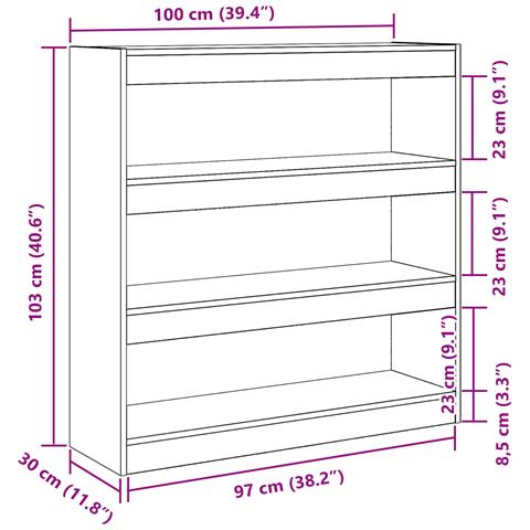 Libreria / Divisore per stanze Rovere Nero 100x30x103cm Legno ingegnerizzato - Foto 9