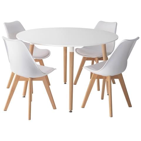 Tavolo Rotondo Martha 120 Cm E 4 Sedie Nora Bianche - Foto 1