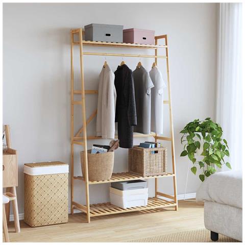 Appendiabiti con Ripiani 110x40x180 cm in Bambù - Foto 2