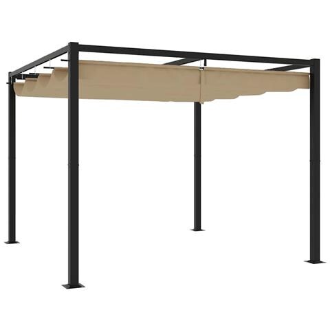 Gazebo da Giardino con Tetto Retrattile Tortora 3x3 m Acciaio - Foto 1