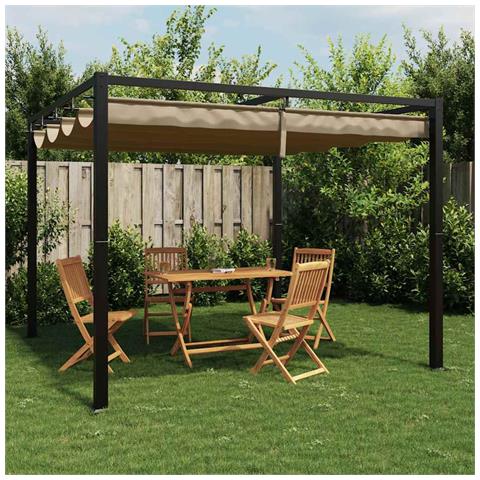 Gazebo da Giardino con Tetto Retrattile Tortora 3x3 m Acciaio - Foto 2