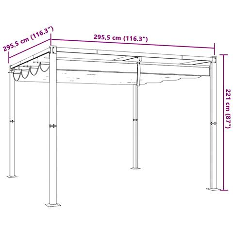 Gazebo da Giardino con Tetto Retrattile Tortora 3x3 m Acciaio - Foto 8