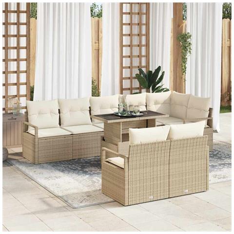 Set Divano da Giardino 9 pcs Beige Poly Rattan - Foto 2