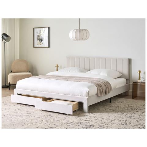 Letto Con Cassetti Contenitori Velluto Lonzac 180 X 200 Cm Bianco Sporco - Foto 1