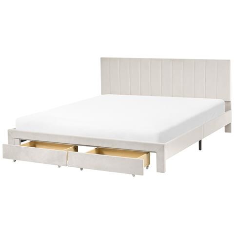 Letto Con Cassetti Contenitori Velluto Lonzac 180 X 200 Cm Bianco Sporco - Foto 2