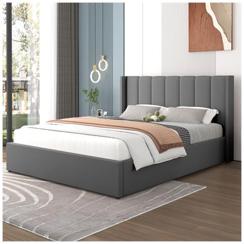 Arlington Letto Di Design Con Contenitore 160x200cm In Velluto Grigio - Foto 1