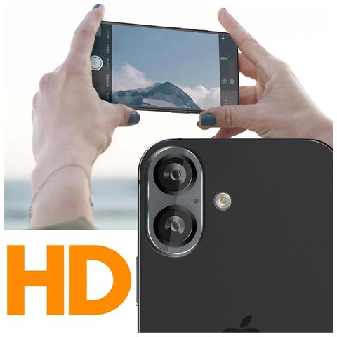 Vetro Temperato Fotocamera Per Iphone 16 / 16 Plus Lens Shield Ultra Resistente, Nero Trasparente - Foto 2