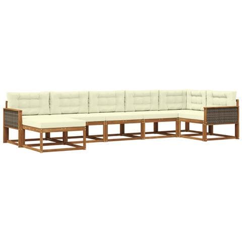 Set di divani da esterno con cuscino 7 pcs Naturale e Crema - Foto 1