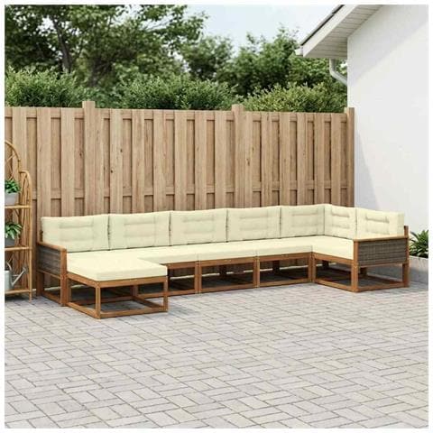 Set di divani da esterno con cuscino 7 pcs Naturale e Crema - Foto 2