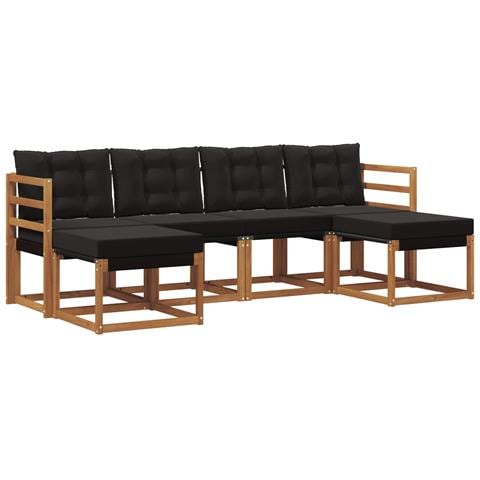 Set di divani da esterno con cuscino 6 pcs Naturale e Nero - Foto 1