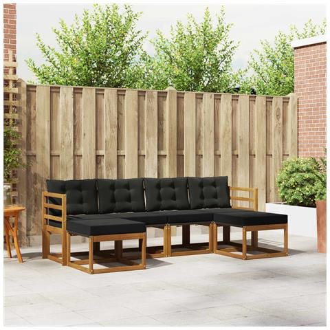 Set di divani da esterno con cuscino 6 pcs Naturale e Nero - Foto 2