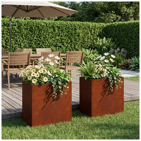 Vaso da giardino 2 pz Ruggine 50 x 30 x 50 cm Acciaio Corten - Foto 2