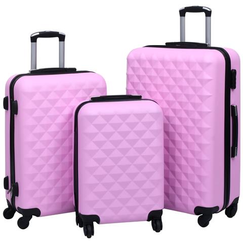 Set Valigie Trolley a Custodia Rigida 3 pz Rosa in ABS - Foto 1