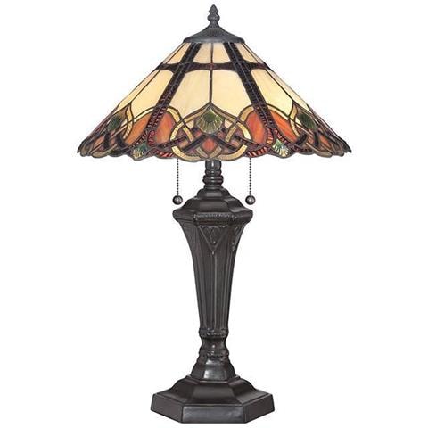 Lampada Da Tavolo A 2 Luci Vintage Bronzo, Vetro Tiffany, E27 - Foto 1