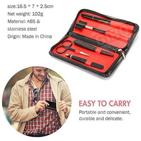Set Sopracciglia 5pcs Sopracciglio Dellacciaio Inossidabile Governare Kit Con Pinzette Forbici Pettine Sopracciglio Pennello Matita Di Sopracciglio Rasoio E Custodia Da Viaggio Per Le Donne E Gli Uomini Nero - Foto 2