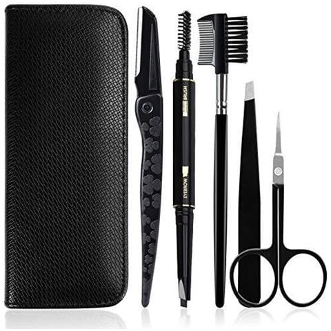 Set Sopracciglia 5pcs Sopracciglio Dellacciaio Inossidabile Governare Kit Con Pinzette Forbici Pettine Sopracciglio Pennello Matita Di Sopracciglio Rasoio E Custodia Da Viaggio Per Le Donne E Gli Uomini Nero - Foto 1