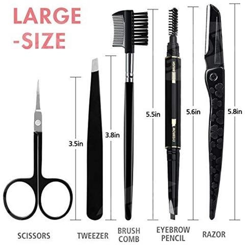 Set Sopracciglia 5pcs Sopracciglio Dellacciaio Inossidabile Governare Kit Con Pinzette Forbici Pettine Sopracciglio Pennello Matita Di Sopracciglio Rasoio E Custodia Da Viaggio Per Le Donne E Gli Uomini Nero - Foto 4
