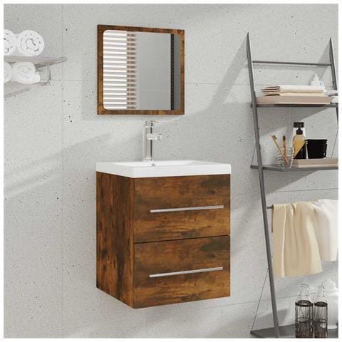 Mobile Da Bagno Con Specchio Rovere Fumo 41x38,5x48 Cm - Foto 2