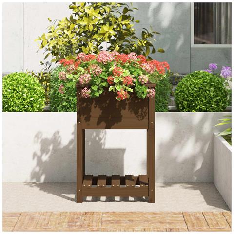 Fioriera Con Mensola Miele 54x54x81cm In Legno Massello Di Pino - Foto 2