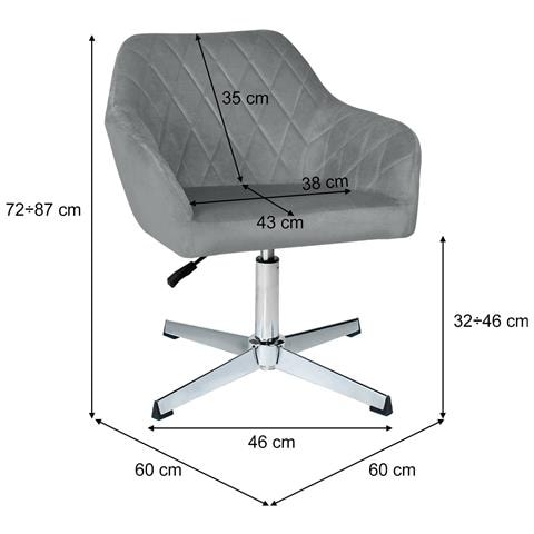 Poltrona Ufficio Regolabile In Altezza In Velluto Grigio, Poltrona Girevole Mod. Louise - Foto 2