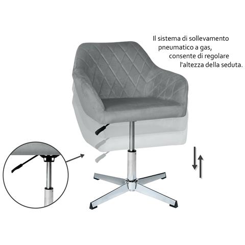 Poltrona Ufficio Regolabile In Altezza In Velluto Grigio, Poltrona Girevole Mod. Louise - Foto 6