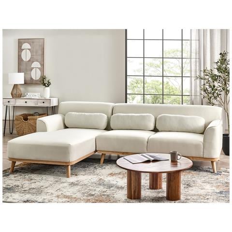 Divano Angolare 3 Posti Simos Tessuto Bianco Sporco Lato Destro - Foto 1