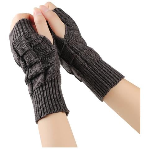 2 Paia Di Guanti Mezze Dita Elasticizzati Caldi Invernali Unisex Darkgrey - Foto 1