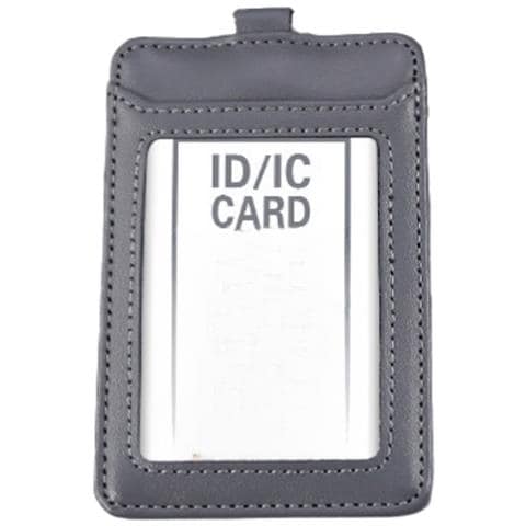 Porta Badge In Vera Pelle Con Laccio Retrattile Grey - Foto 1