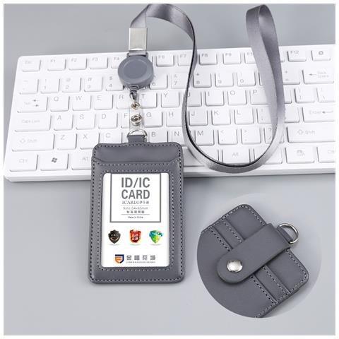Porta Badge In Vera Pelle Con Laccio Retrattile Grey - Foto 2