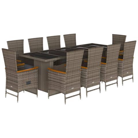 Set Da Pranzo Da Giardino 11pz Con Cuscini In Polyrattan Grigio - Foto 2