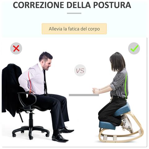 Sedia Ergonomica con Inginocchiatoio in Legno di Betulla e Cuscino, 51x69x58cm, Blu - Foto 2