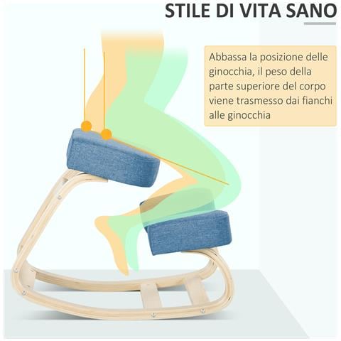 Sedia Ergonomica con Inginocchiatoio in Legno di Betulla e Cuscino, 51x69x58cm, Blu - Foto 6