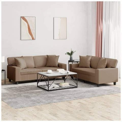 Set Di Divani 2 Pz Con Cuscini Cappuccino In Similpelle - Foto 1