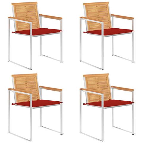 Sedie Da Giardino Con Cuscini 4 Pz In Legno Massello Di Teak - Foto 2