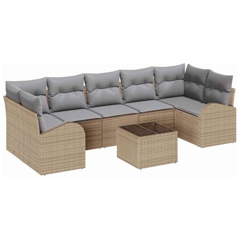 Set di Divani da Giardino  8 Pezzi con Cuscini Beige Polyrattan, Divano da Giardino 2 Posti  con Spazio di Stoccaggio e Cuscini Beige Polyrattan - Foto 1